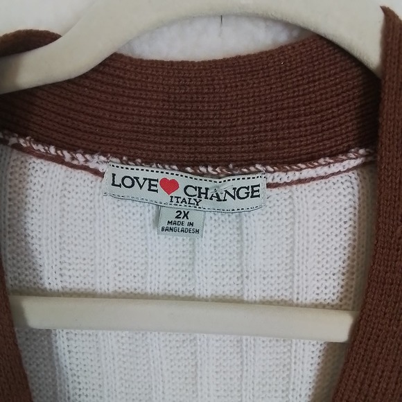 Plus Size Acrylic Cardigan Sweater Size 2X White, Brown, Tan Colorblock - Picture 10 of 11
